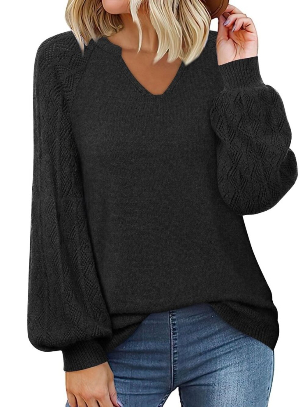 Womens Lightweight V Neck Long Sleeve Pullover Sweater Dressy Casual